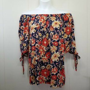 MPH Collection‎ 2X Floral Top Off Shoulder Orange